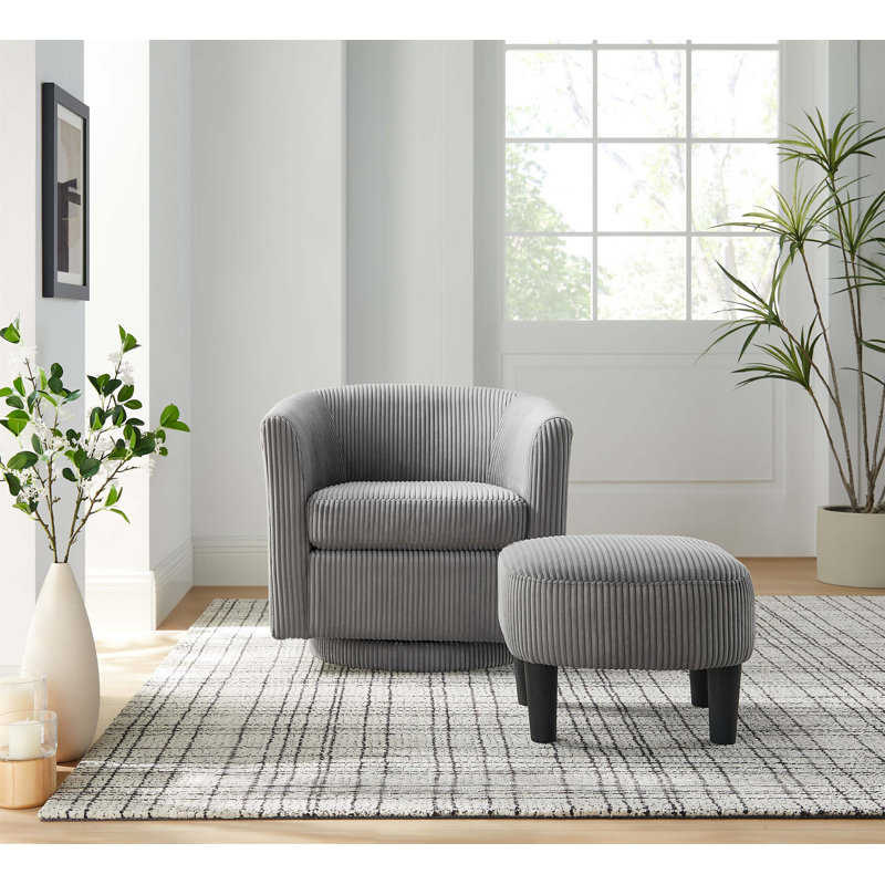 Fauteuil d'appoint pivotant confortable avec rotation à 360 °, coussin moelleux et repose-pieds, parfait pour le salon ou la chambre à coucher