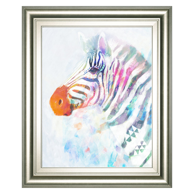 Art mural fluorescent zébré - 22 po x 26 po - Cadre argenté