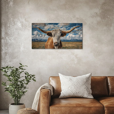  Large Highland Cow Canvas Wall Art Rustic Animal Painting, Serene Country Cow Pictures Wall Decor, Warm Earth Tone Pastoral Artwork Framed Wall Art for Living Roo Farmhouse 20x40"