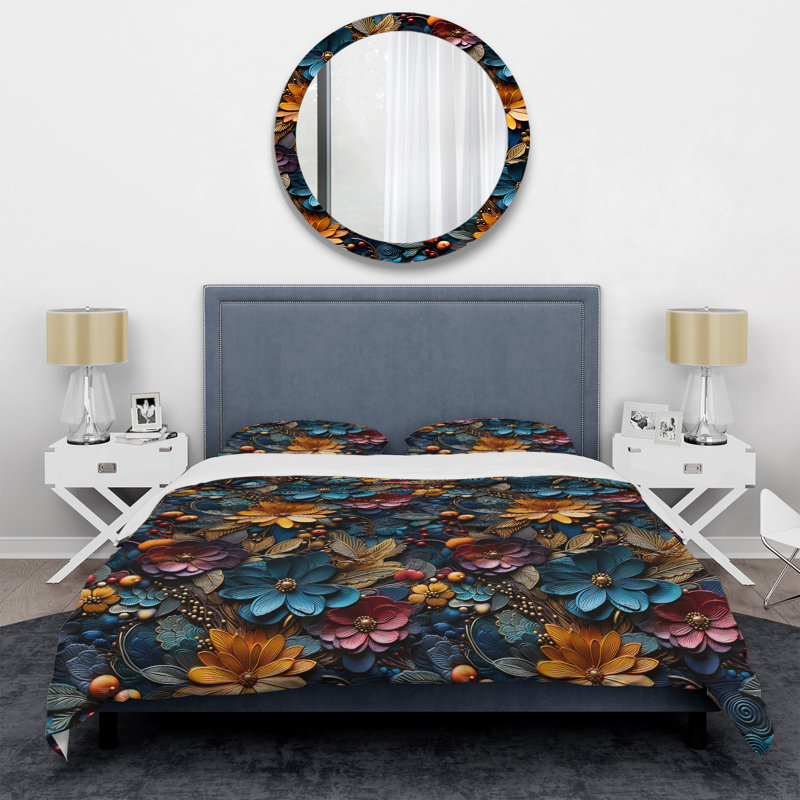 Ensemble de housse de couette Dahlia Mandalas, Housse de couette pour très grand lit et 2 très