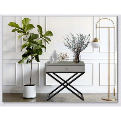 Table de chevet 23 po avec table de bout en bois, plateau en verre, tiroir et base en métal