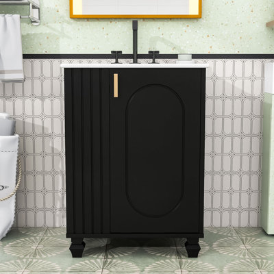 Retro Bathroom Vanity with Sink and Sturdy Wooden Frame, Spacious Storage