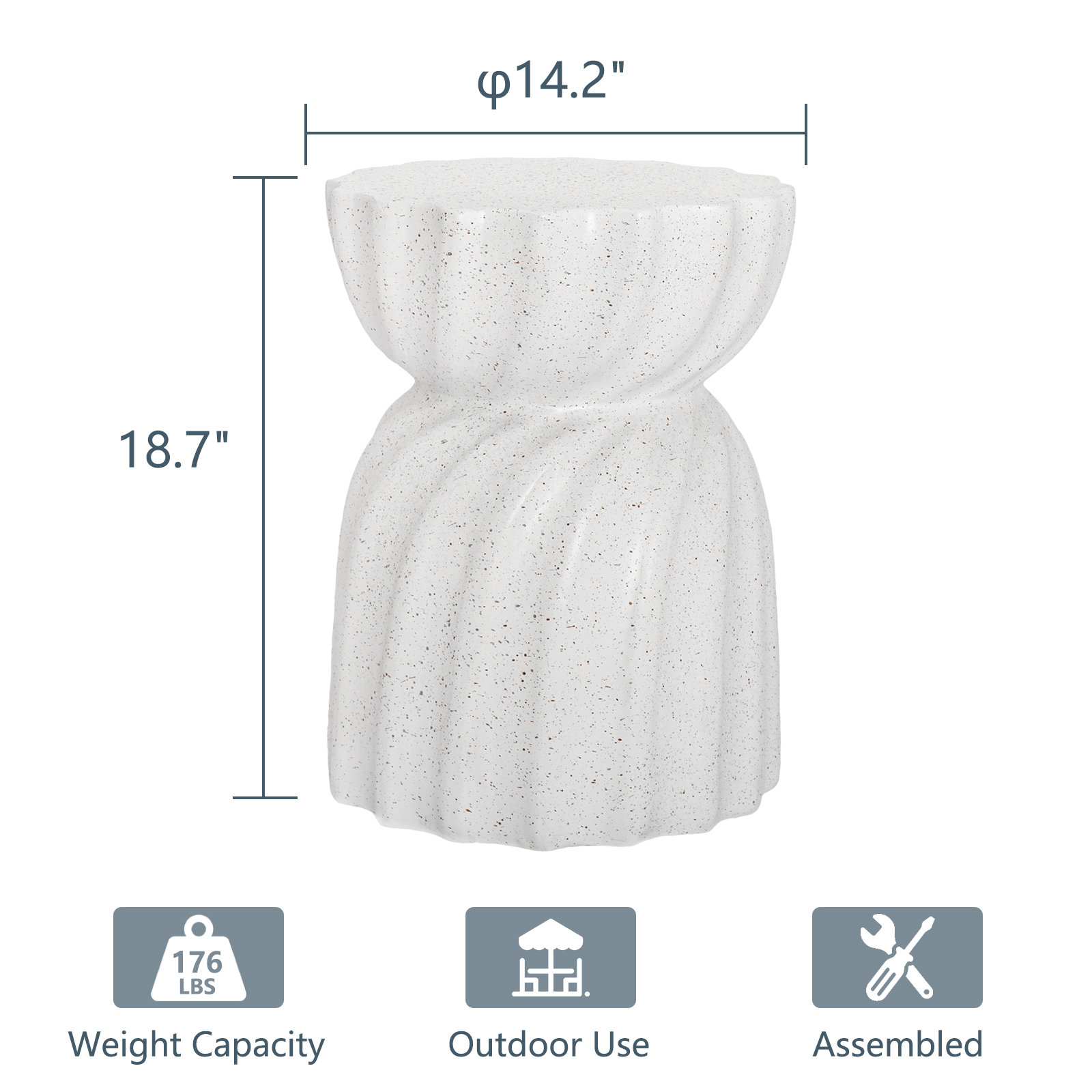 14.2'' Stone Outdoor Side Table, White, 2