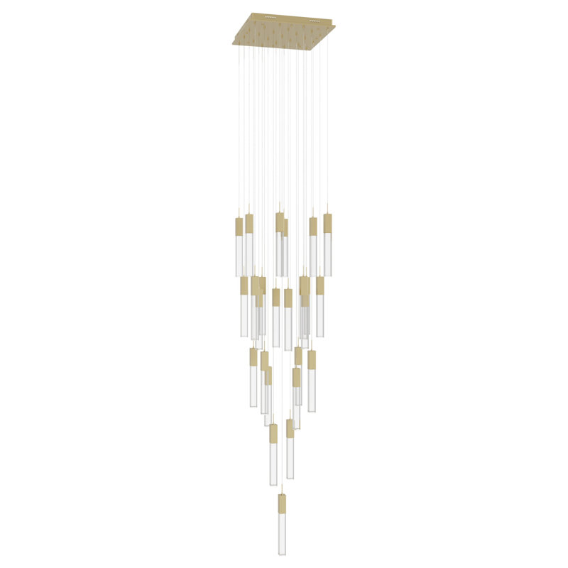 Luminaire suspendu à 41 lumières en cristal transparent de la collection Vennie, H 174 po x l 28 po, Laiton brossé