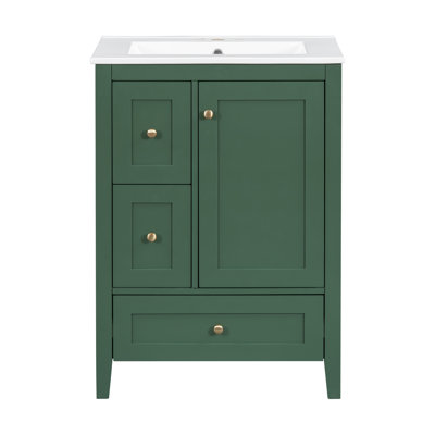 Meuble-lavabo de 24 po avec rangement, tablette réglable, panneau de fibres à densité moyenne et bois d'hévéa, cloisons amovibles, finition blanc brillant