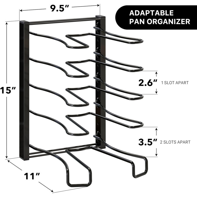 5 Compartments Height Adjustable Pan Organizer, Black