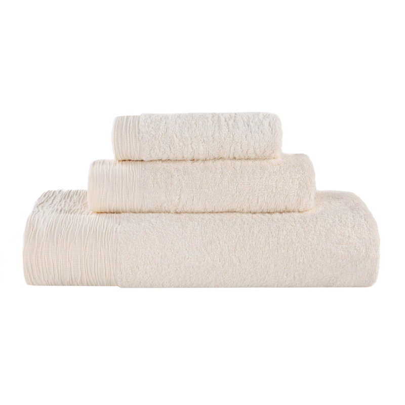 Rayon From Bamboo Cotton Blend Eco-Friendly Hypoallergenic Soft Solid Towel Set, Ivory, 3 Piece Towel Set
