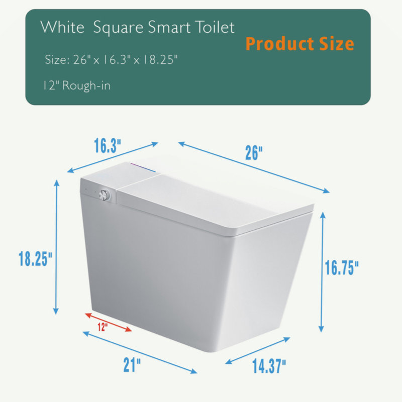 White Square Smart Toilet with Remote Control and Heated Seat