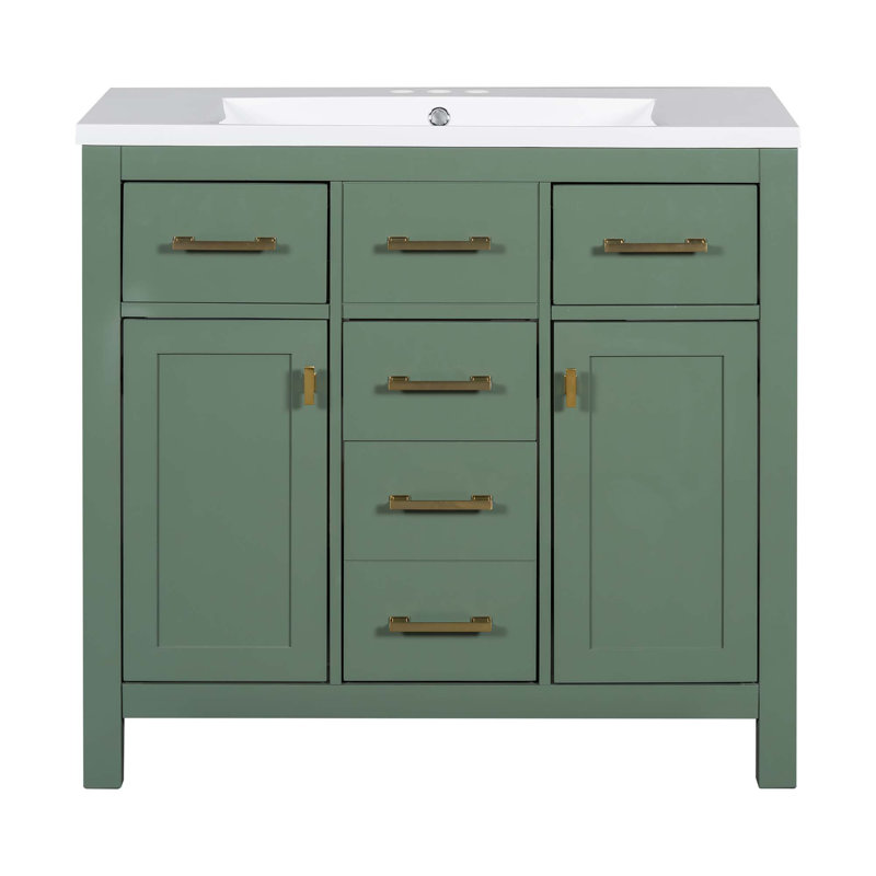 Meuble-lavabo avec lavabo en résine, 4 tiroirs et 2 portes Moderrn, Vert