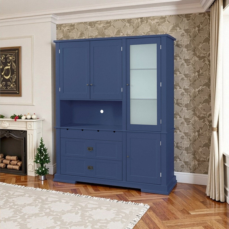 Buffet autoportant de 63,3 po x 17,8 po x 78,3 po avec huche, armoire de rangement pour garde-manger, Bleu