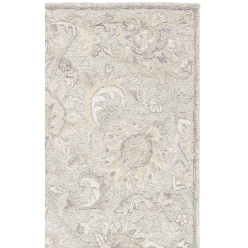 Tapis bleu / ivoire en laine touffeté à la main Zarina, Tapis de couloir 2 pi 3 po x 8 pi