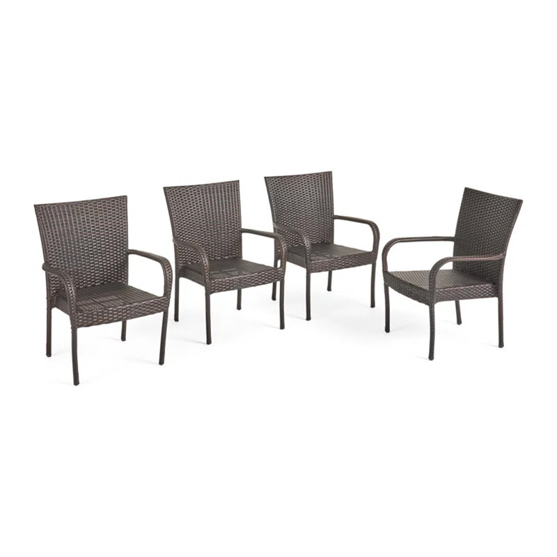 Chaise empilable en osier PE LITTLETON, 4 pièces