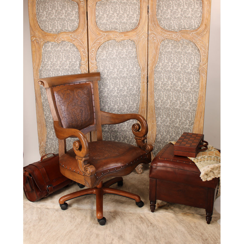 Sammy Leather Swivel Side Chair, Rustic