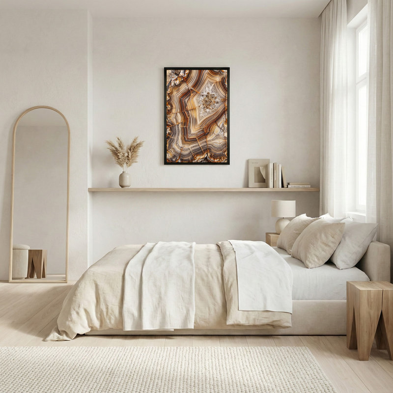 «Brown and Cream Agate Slice Cross Section Striations», art mural, 30"H x 20"W