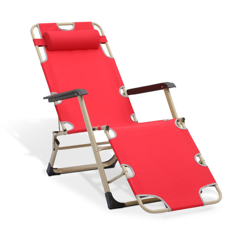 Folding Lounge Chair Recliner, Outdoor Foldable Reclining Chair with Adjustable Backrest & Footrest, Red