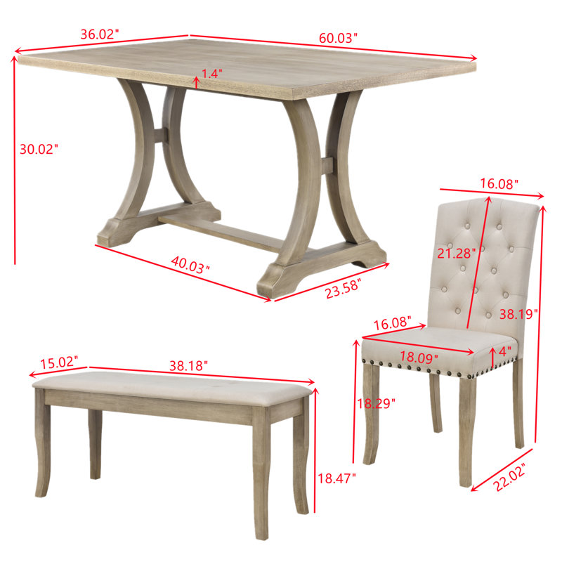Shanequah 6-Piece Farmhouse Dining Table Set, Rectangular Trestle Table and 4 Upholstered Chairs & Bench for Dining Room,dining room set,dinning table set