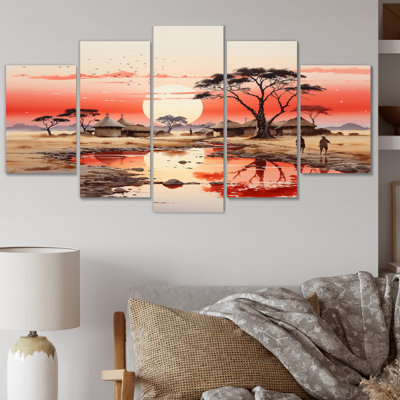 Peach Grey African Village Visions I - African Metal Wall Decor Set -  Design Art, MT104498-373