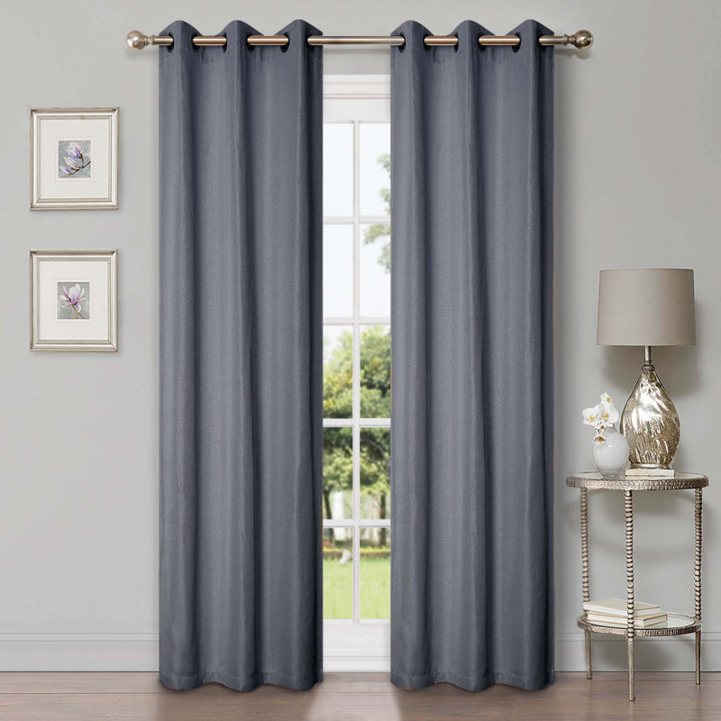 Modern Linen Inspired Classic Solid 100% Polyester Room Darkening Curtain Panel, Grommet 42" W x 96" L, Charcoal