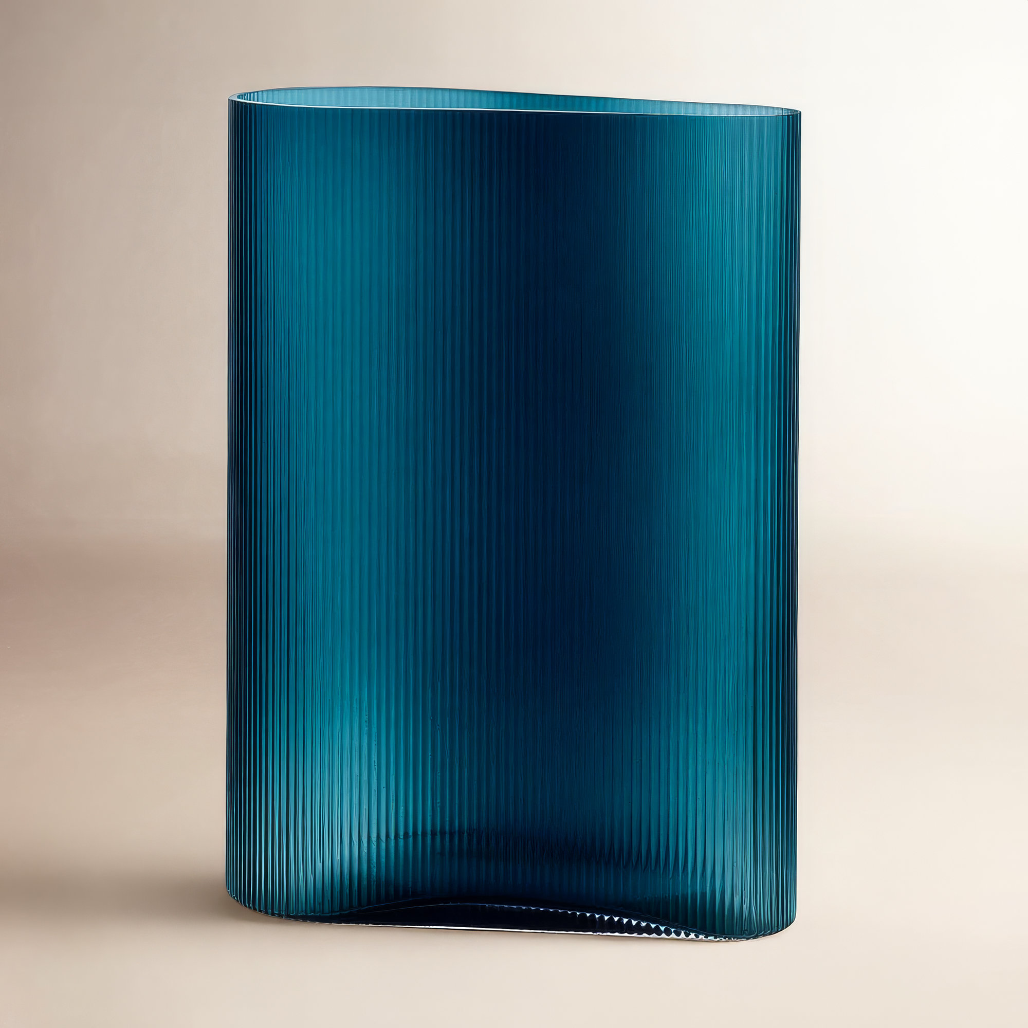 Mist Handmade Lead Free Crystal Table Vase, 14.96" H x 11.02" W x 5.51" D, Petroleum Green