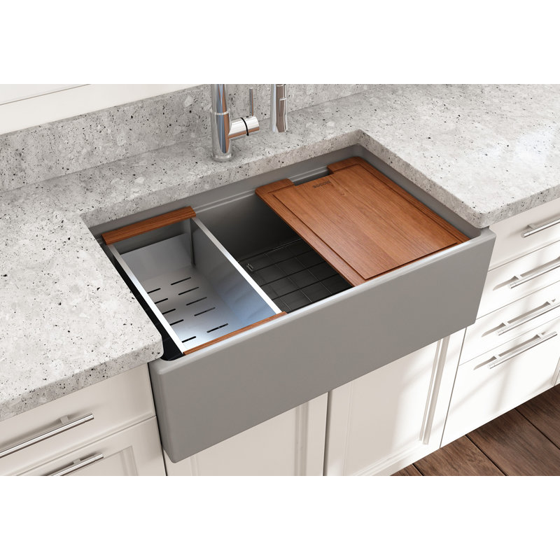 30'' L Single Basin Kitchen Sink, Matte Gray