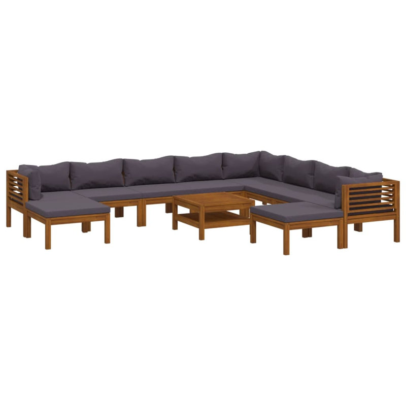 Ensemble de conversation modulaire 11 pièces Takena, Gris foncé, 3x coin + 5x milieu + 2x repose-pieds + table