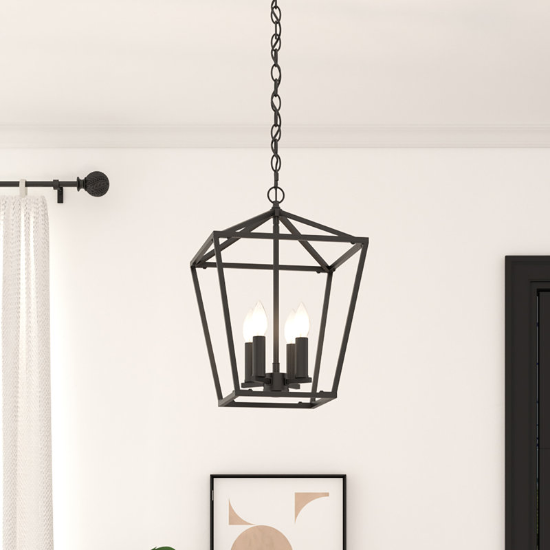 Allis 4 - Light Steel Dimmable Geometric Lantern Dining Room Chandelier, Aged Zinc
