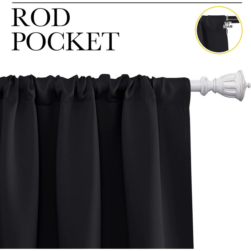 Thermal Insulating Blackout Curtain Panels For Kitchen And Bathroom - Energy Efficient Light Blocking Drapes With Rod Pocket Design (Pack Of 2)