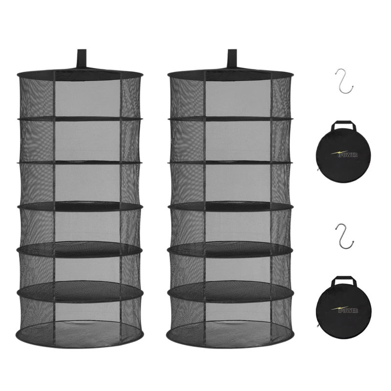 Séchoir à linge suspendu en filet à 6 couches de 2 pieds pour poire à épices avec ouverture Opendoor, Pothook et pochette de rangement pour fleurs hydroponiques, bourgeons, noir, 2 paquets