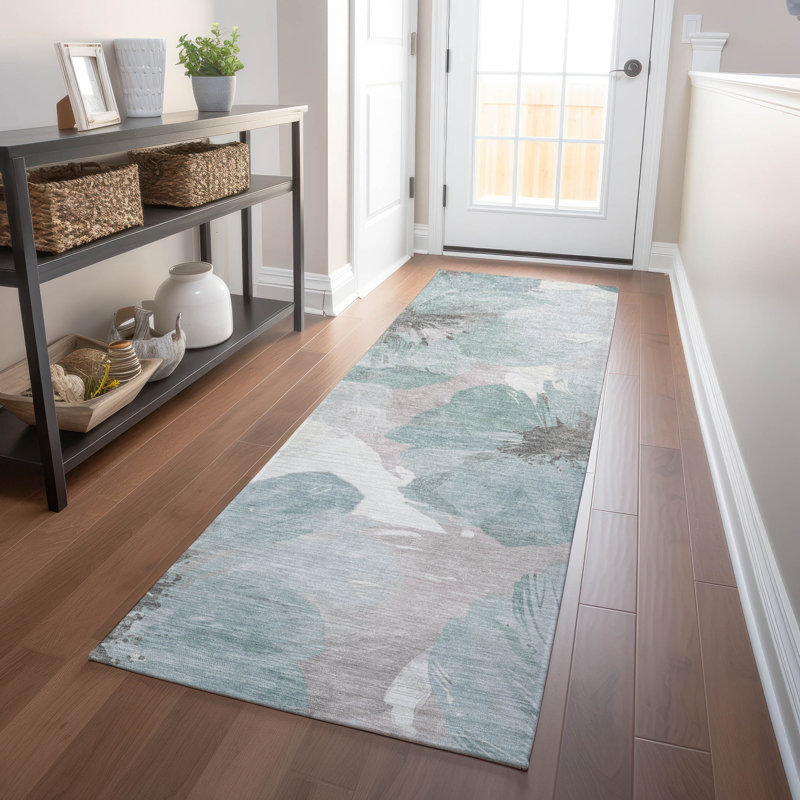 Machine Washable Indoor/Outdoor Claudian ACN1557 Seafoam Rug, Runner 2'3" x 7'6"