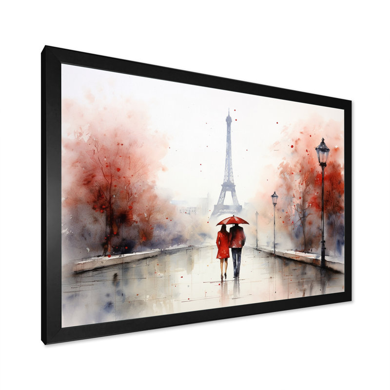 «In Love In Paris Eiffel Tower Vintage Watercolor - Paris Large Wall Art», H 16 po x l 32 po x P 1 po, Cadre simple noir