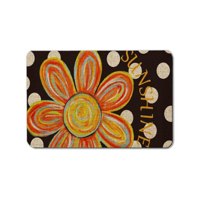Black Polka Dot Sunshine Flower Home Decor Floor Mat 24 x 36 in, For Indoor Outdoor