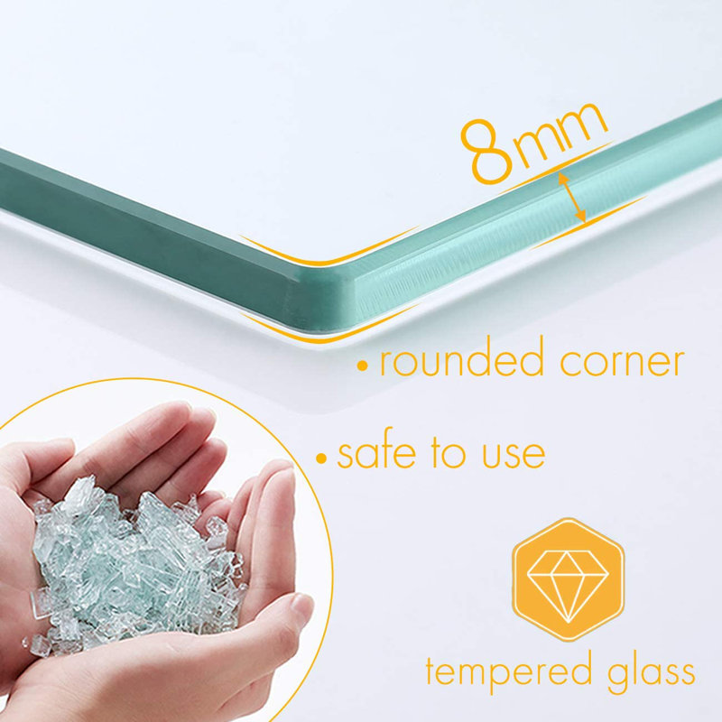 Wall Mounted 2-Tier Rectangle Glass Shelf with Aluminum Rails, Extra Thick Tempered Glass Floating Shelf for Bathroom Storage 