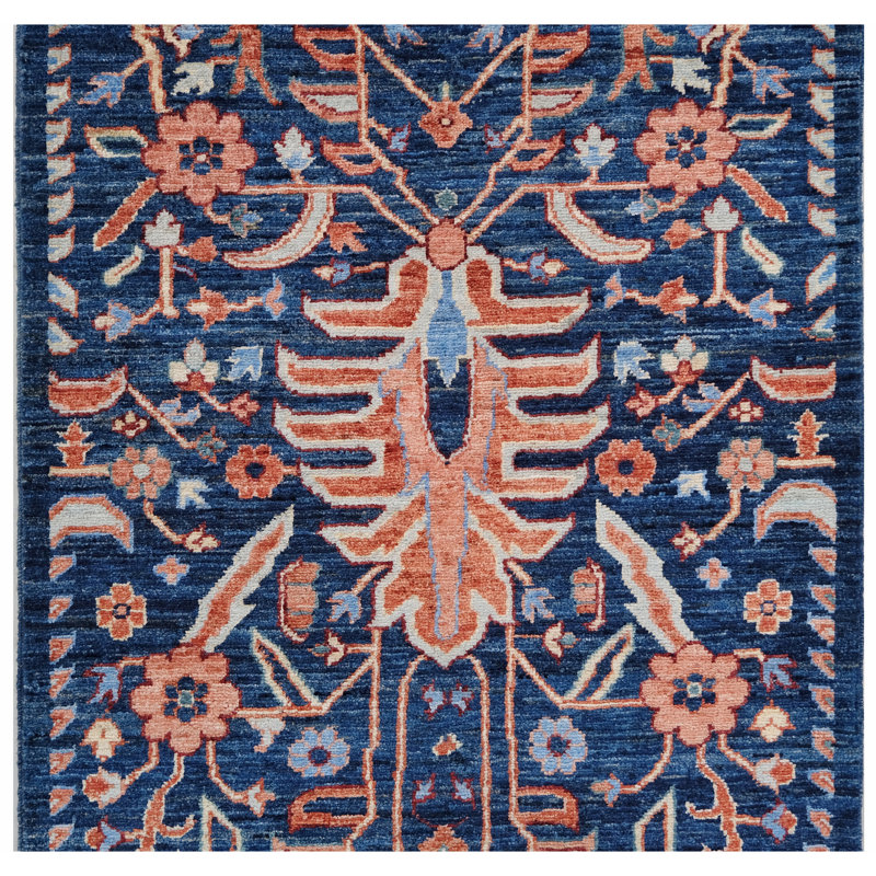 Hand Knotted Wool Area Rug in Navy, Runner 2'8" x 19'7"