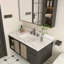 Plan de toilette en marbre de 109 cm (43 po), blanc, avec 3 trous prépercés pour robinetterie, lavabo rectangulaire encastré et dosseret de 10 cm (4 po) de hauteur, Bianco Carrara Venato