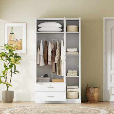 Modern Minimalist 3-Door Mirror  Wardrobe with 2 Drawers and Top Cabinet