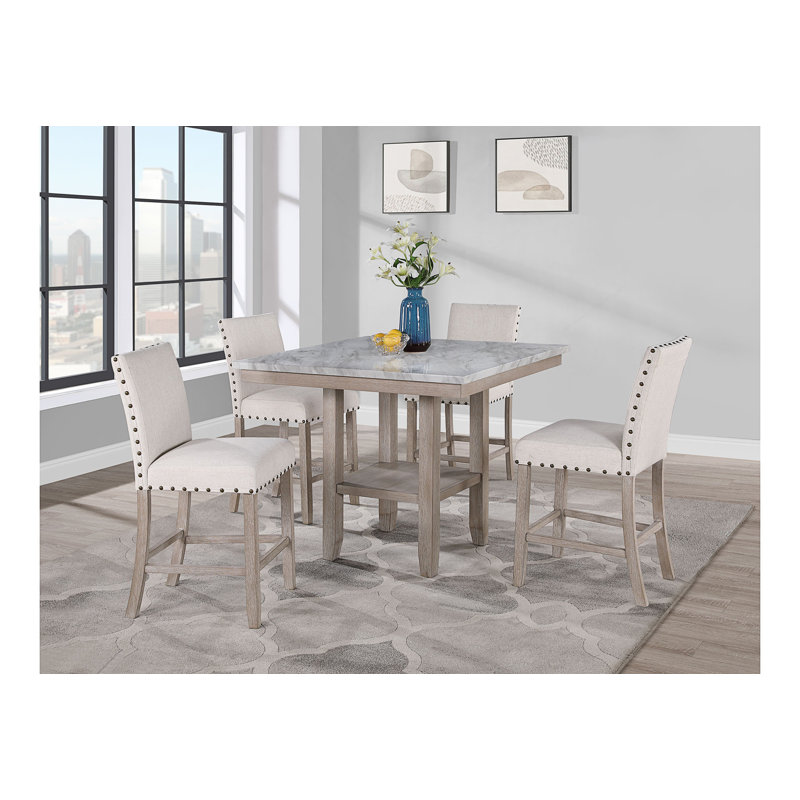 Square Bar Table With Marble Finish, Kitchen Table