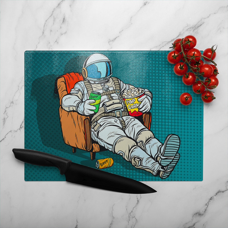 loneliness in space. Pop art retro Designer Glass Chopping Board, 28cm L x 20cm W