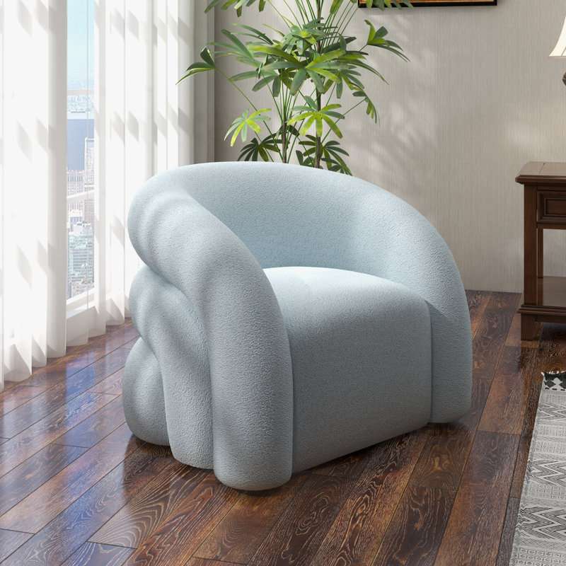 Fauteuil demi-tonneau pivotant rembourré Coyle, Polyester bleu, 1
