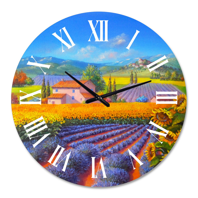 Lavande et champs de tournesols - Horloge murale traditionnelle, Moyenne