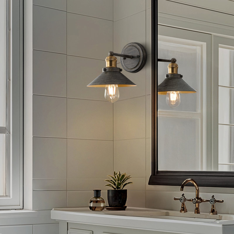 Éclairage pour meuble-lavabo en métal Bagatelle, Gris foncé rustique / or laiton, 2
