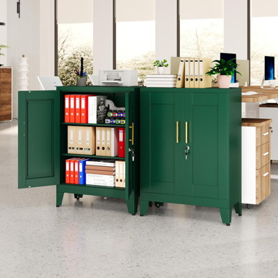 Green Sideboard Buffet Cabient, 35.83" Steel Kitchen Pantry Storage Cabinet with 2 Doors and 2 Adjustable Shelves, Bathroom Floor Storage, Freestanding Cupboard for Office/Kitchen/Home