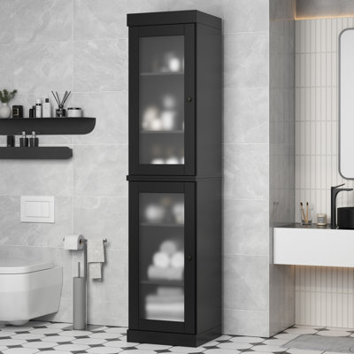 Palace Imports 100% Solid Wood Bathroom Storage Cabinet, Frosted Glass Doors, Adjustable Shelves, 16.5" Wide, 71.5" Tall