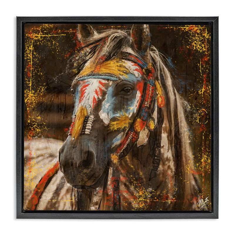 Art mural sur toile à motif encadré à motif de cheval par Marta Wiley, Cadre flottant noir de jais, H 18 po x l 18 po