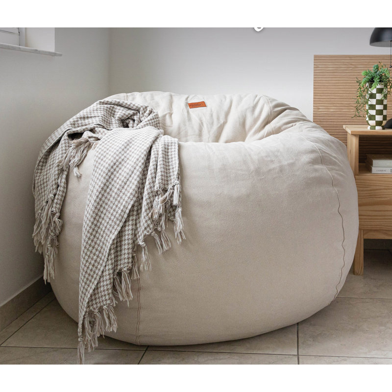 CordaRoy's Faux Leather Convertible Bean Bag Chair, Ivory Faux Leather, Small (Full)