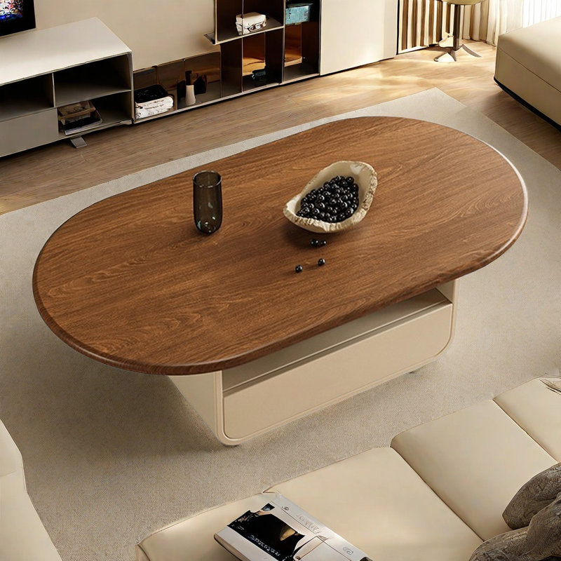 Table basse rétro simple et moderne, Beige, H 15,7 po x L 51,2 po x l 25,6 po