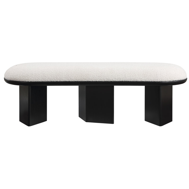 Wilshire Boucle Fabric Upholstered Bench, Cream Boucle Fabric, Black