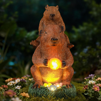 Capybara Solar Garden Statue – Funny Outdoor Resin Animal Decor – Weatherproof Yard Lawn Ornament With Led Light Figurine For Patio, Porch, Landscape Housewarming