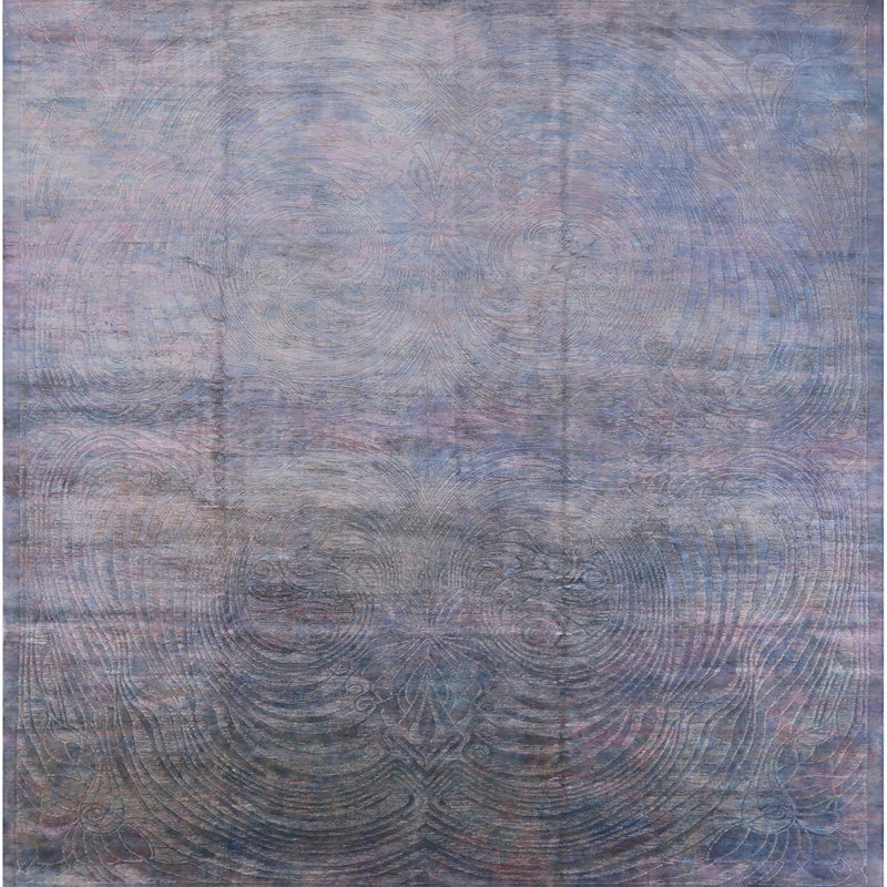Tapis abstrait bleu, Carré 8 pi
