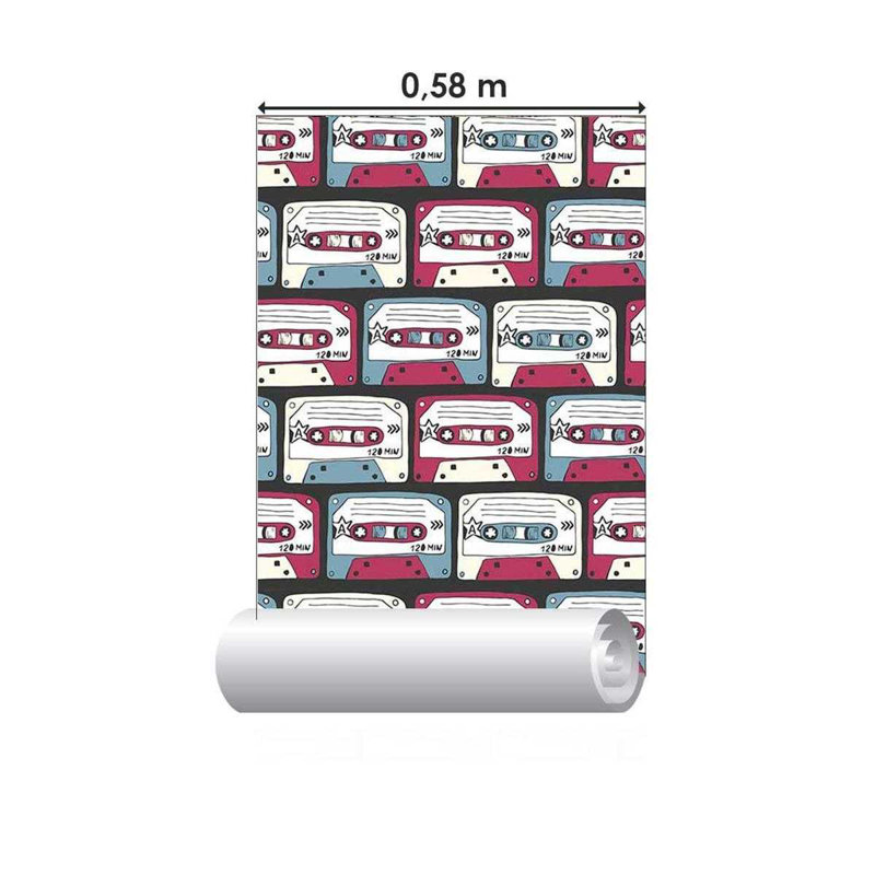 Papier peint adhésif rétro Tapes, L 10,5 po x l 24 po