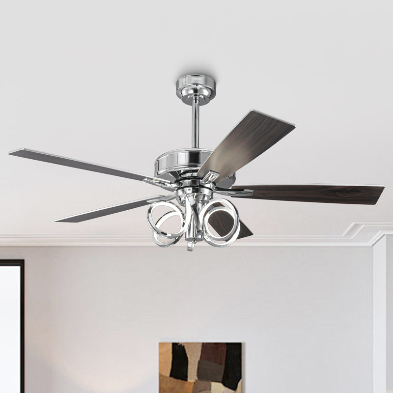 Ventilateur de plafond à DEL double face 5 pales avec télécommande Modern, Chrome
